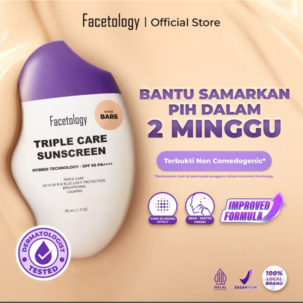 [Share In Jar] Facetology Triple Care Sunscreen Tinted Brightening SPF 50 Original Ready Stock