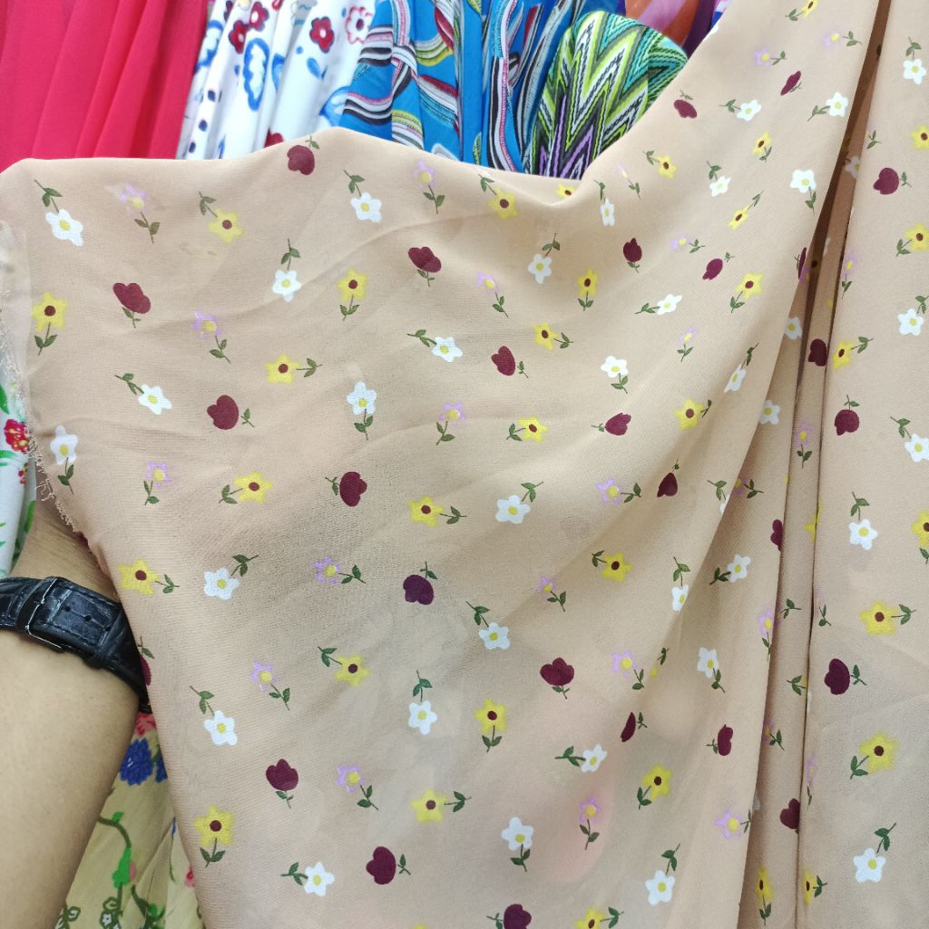 Kain Ceruty Babydoll Motif Bunga Kecil - Bahan Gamis Lembut Sejuk Dress, Tunik, Blouse Kekinian - ck