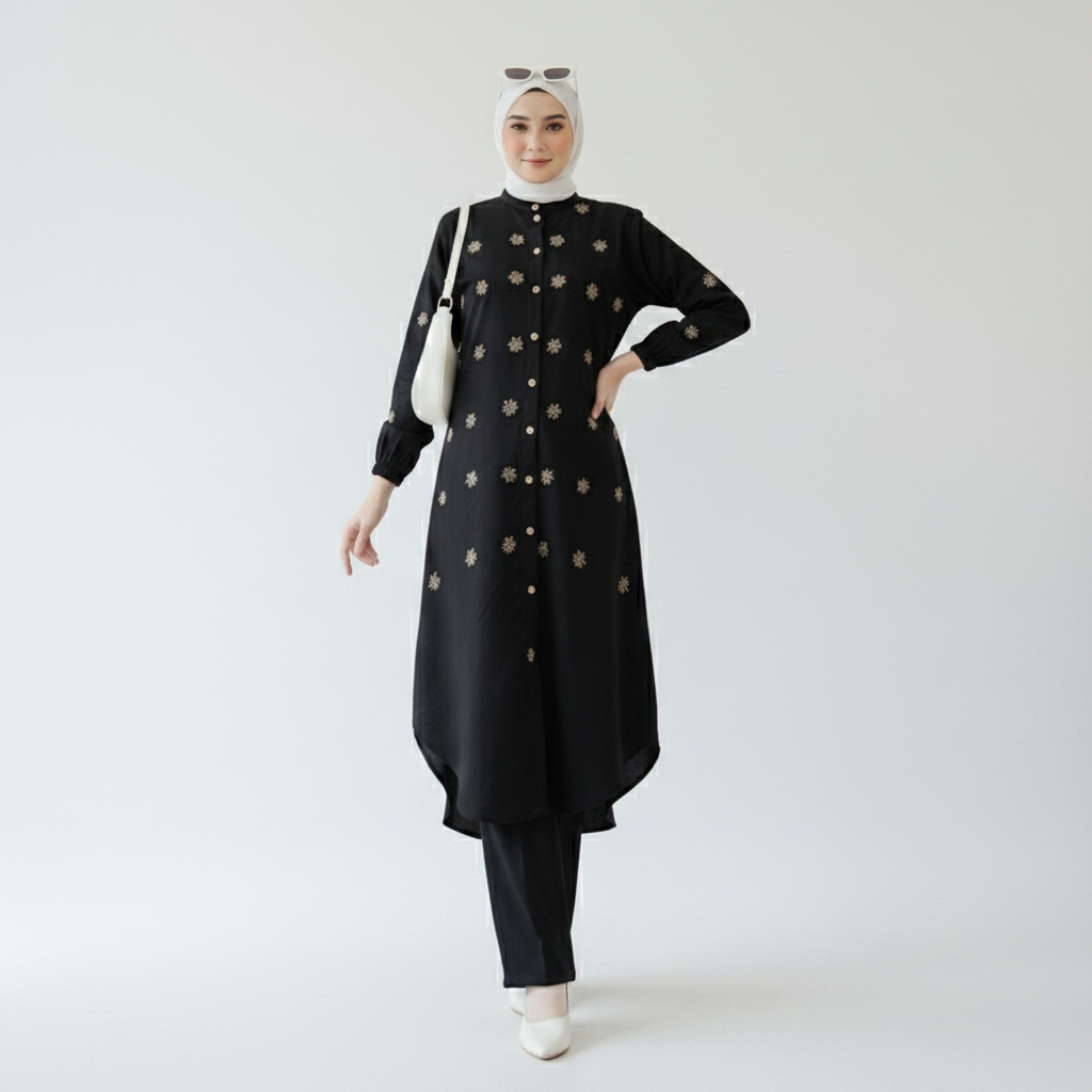Tunik Safira Wanita Rayon Premium Tunik Set Celana Muslim Casual Jumbo All Size