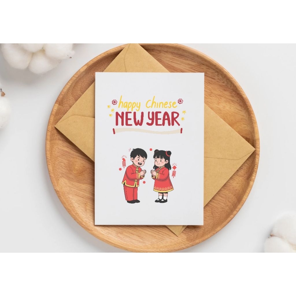 Kartu ucapan polos lipat dan amplop Happy Chinese New Year / Imlek