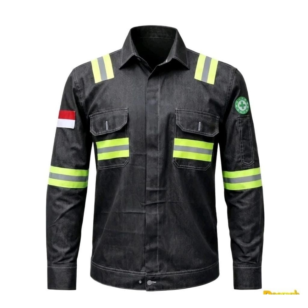 kemeja safety jeans wearpack safety pria kemeja atasan lengan panjang mekanik warna black blue jeans