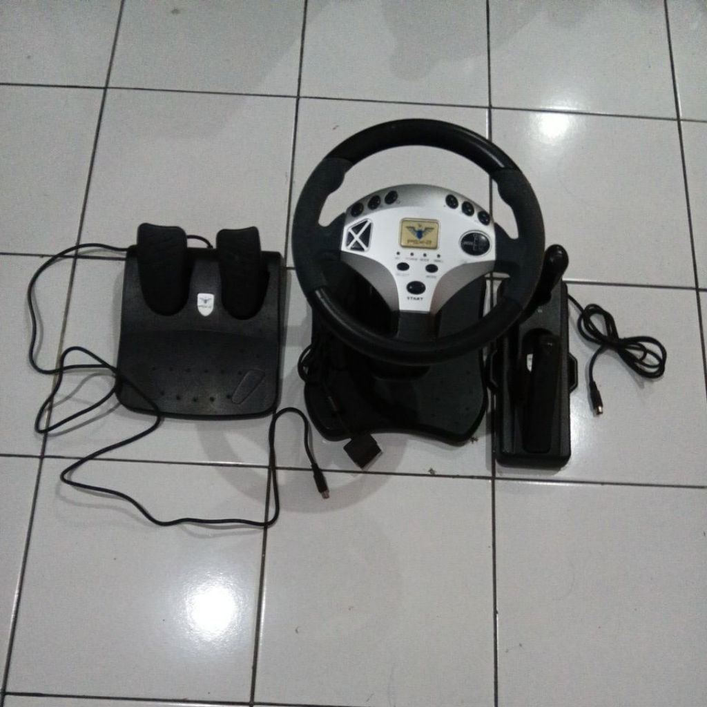 Steering Wheel PS2 Stir Game Mobil Balap PSX-2 Racing Wheel + Pedal Set (Produk Bekas)