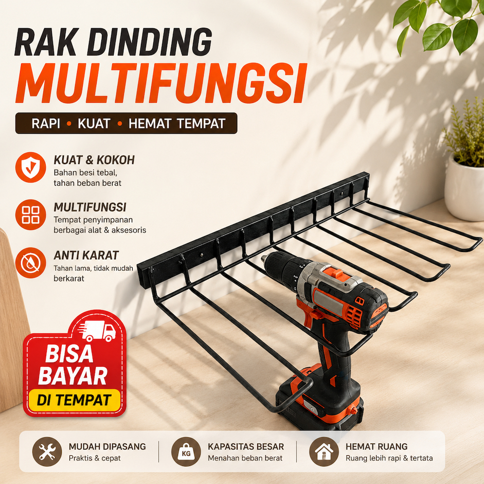 Gantungan Perkakas Bor Tempel Dinding - Rak Gantung Perkakas - Dudukan Bor Listrik & Organizer Kunci