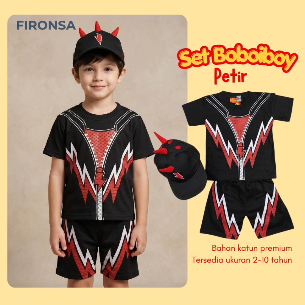 Fironsa Setelan Anak Boboiboy Petir Halilintar Katun Premium