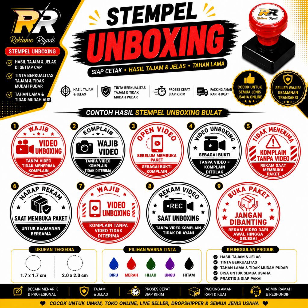 Stempel Unboxing Bulat Otomatis Video Unboxing Siap Cetak
