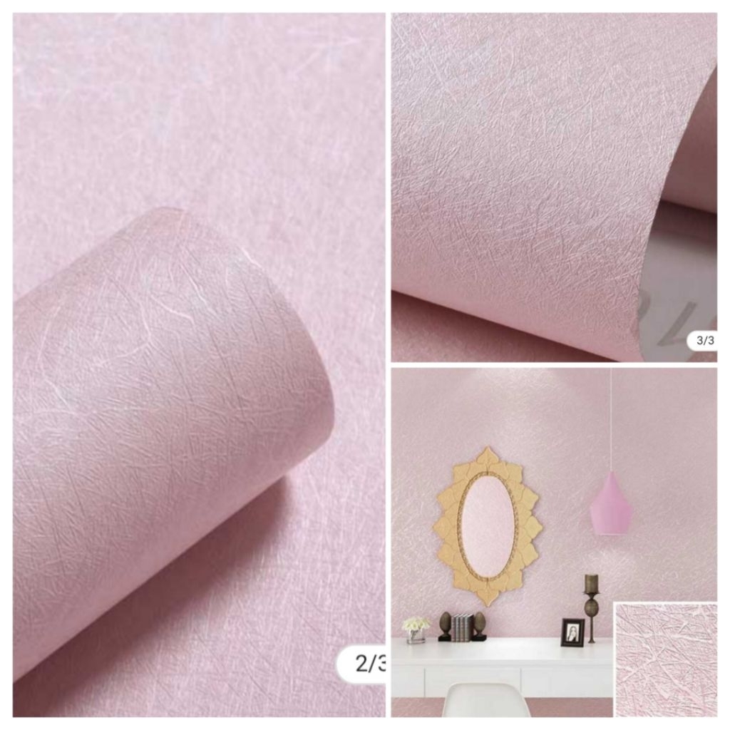 WALLSTICKER /WALLPAPER STICKER DINDING EMBOSS SERAT PINK POLOS