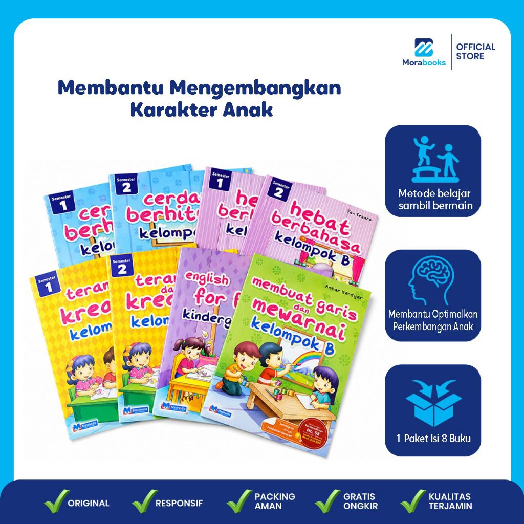 Paket 8 Buku Worksheet Anak TK B Kelompok B Belajar Berhitung Bahasa English Activity & Motorik Anak