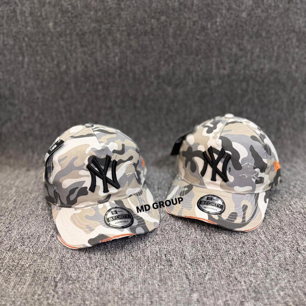 Topi Baseball Pria - Topi Motif Camo Loreng White Caps NY Stylish Unisex Premium Bahan Buludru