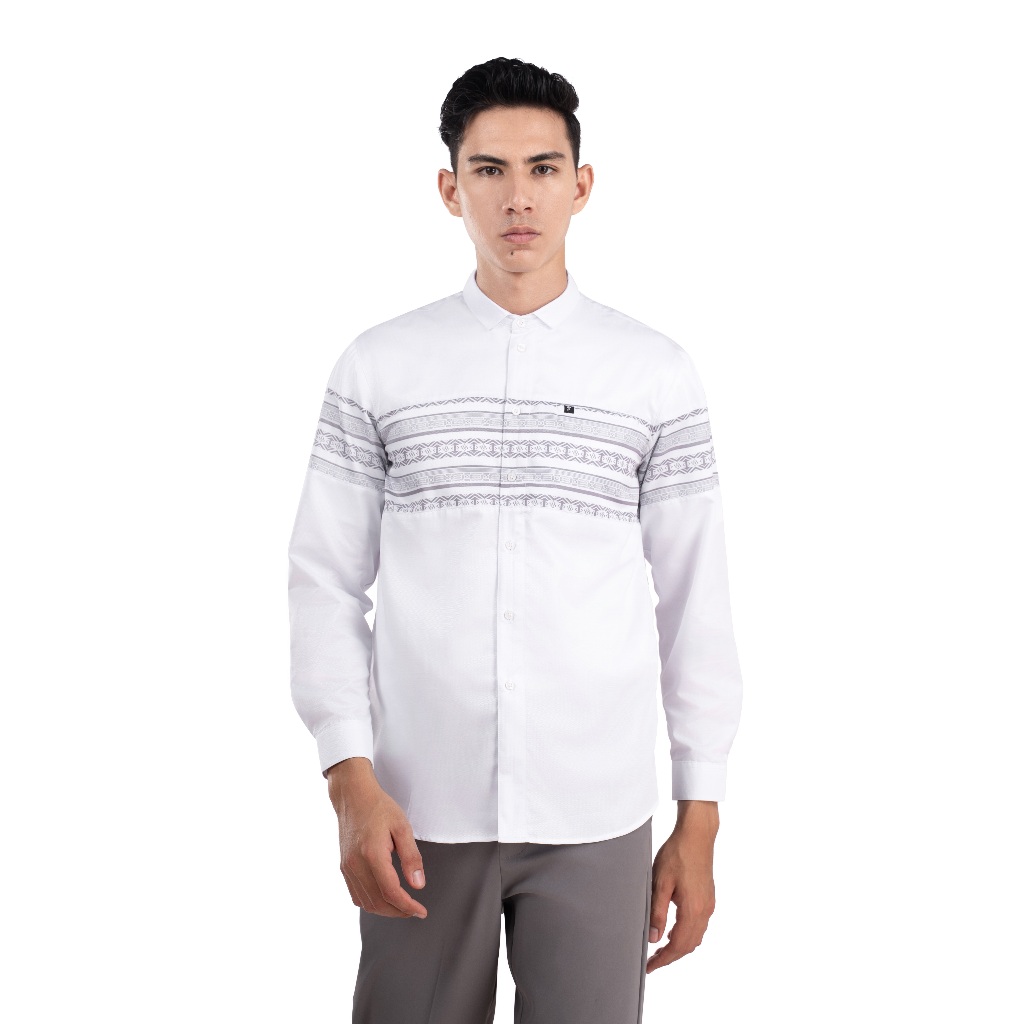 Fadkhera Khatlan Baju Kemeja Koko Pria Modern Fadkhera Putih White Kombinasi Motif
