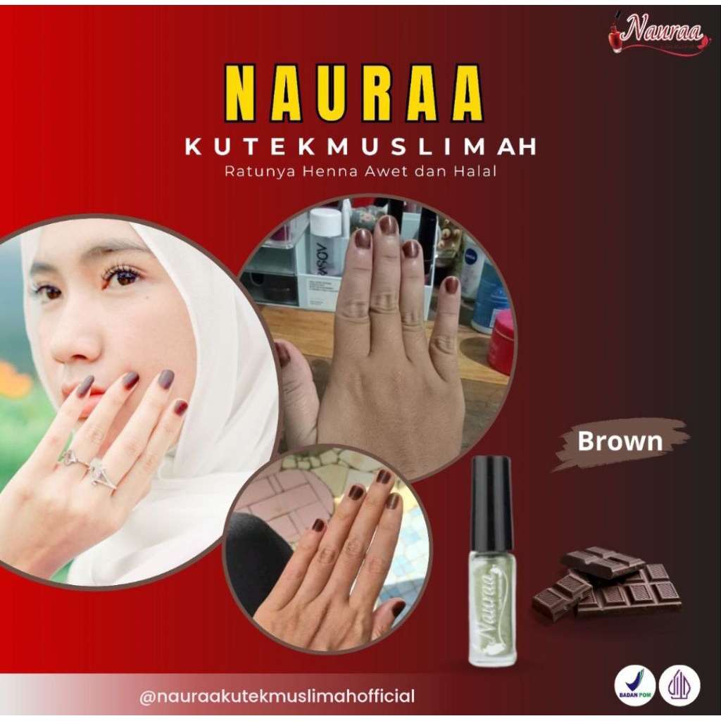 Nauraa Kutek Muslimah - COKELAT NATURAL BROWN - Kutek Naura Ratunya Henna Awet & Halal Henna Kuku Ha
