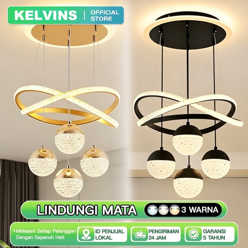 KELVINS Lampu Gantung Minimalis LED 3 Ring Modern Lampu Gantung Ruang Tamu Lampu Hias Gantung Ruang 