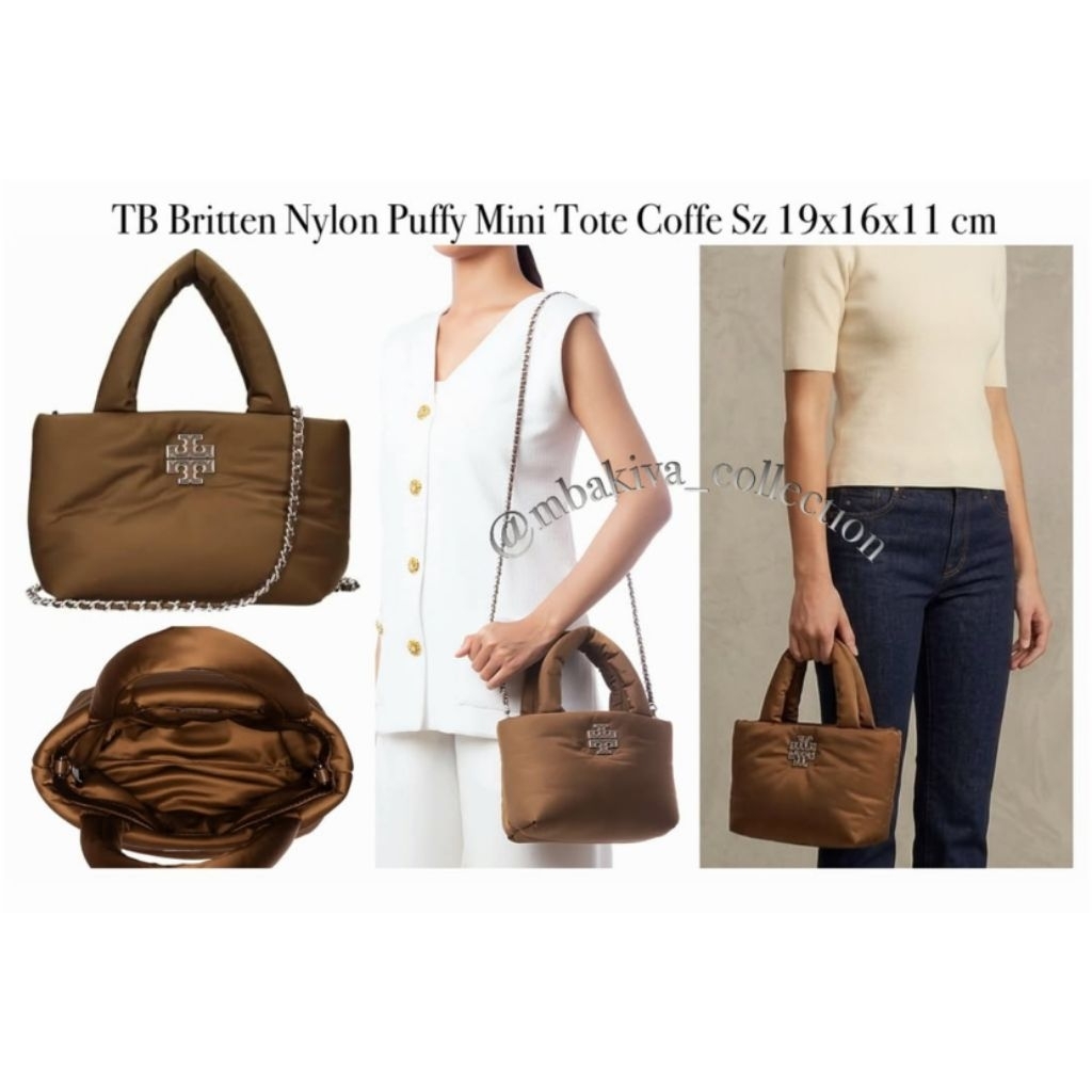 TB Britten Nylon Puffy Mini Tote Coffe