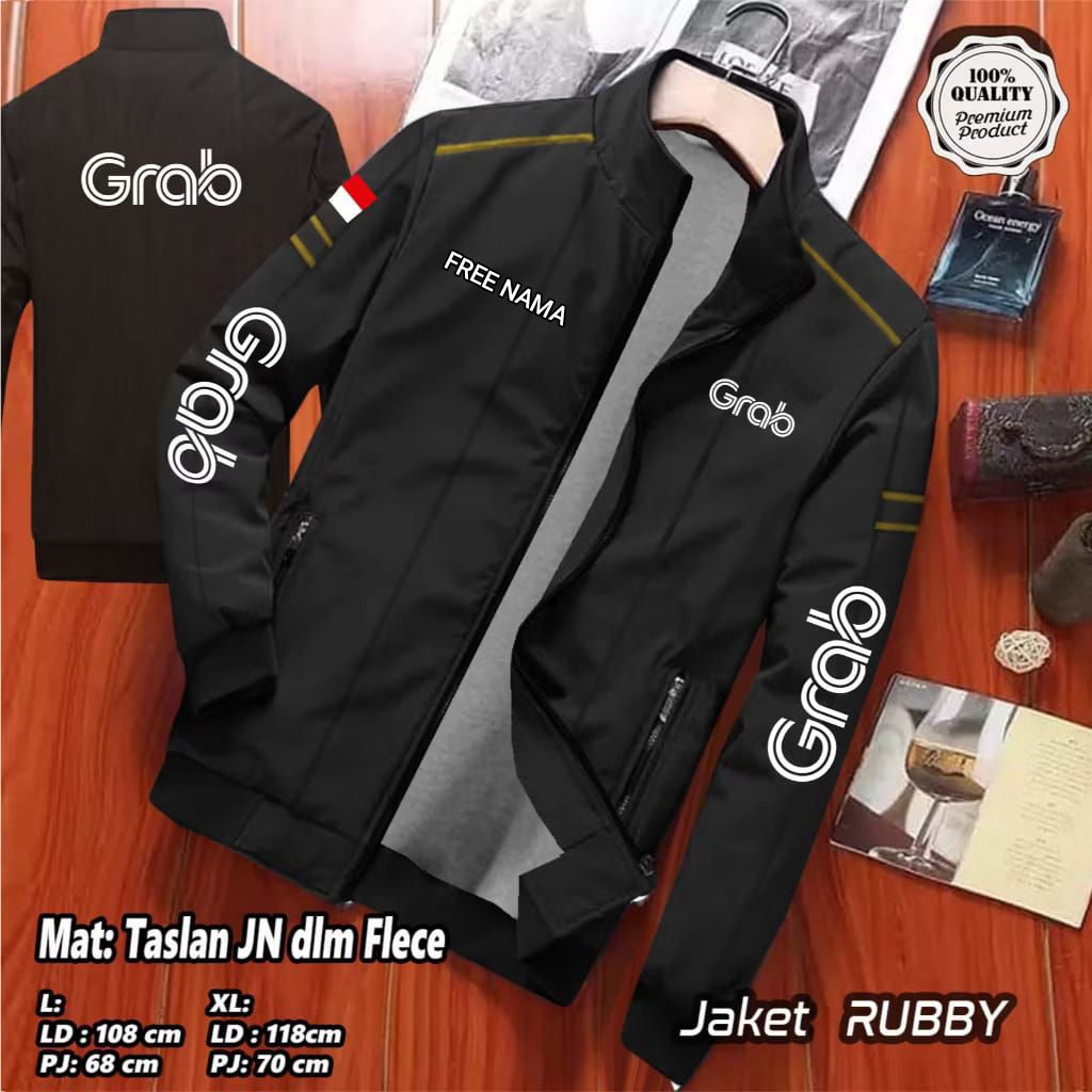 JAKET GRAB SABLON PUTIH / JAKET GRAB FOOD / JAKET GRAB BIKE / BOMBER GRAB / FREE NAMA BAHAN TASLAN P