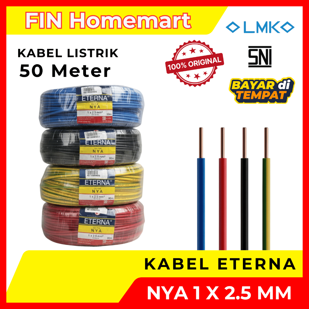 Kabel Listrik Eterna NYA 1 x 2.5mm Warna Biru 50 m