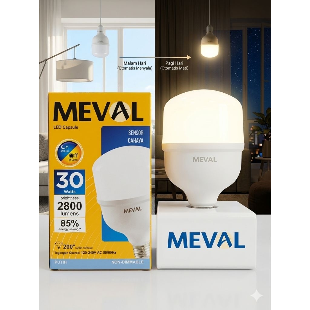 Lampu sensor cahaya meval 30 watt otomatis menyala dan mati