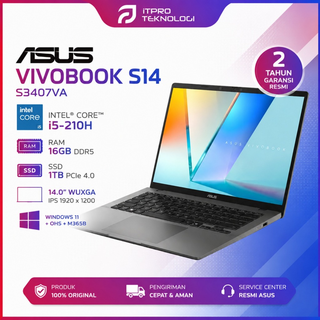 ASUS VIVOBOOK S14 S3407VA CORE I5 210H 16GB 1TB 14" WUXGA IPS W11 + OHS + M365B