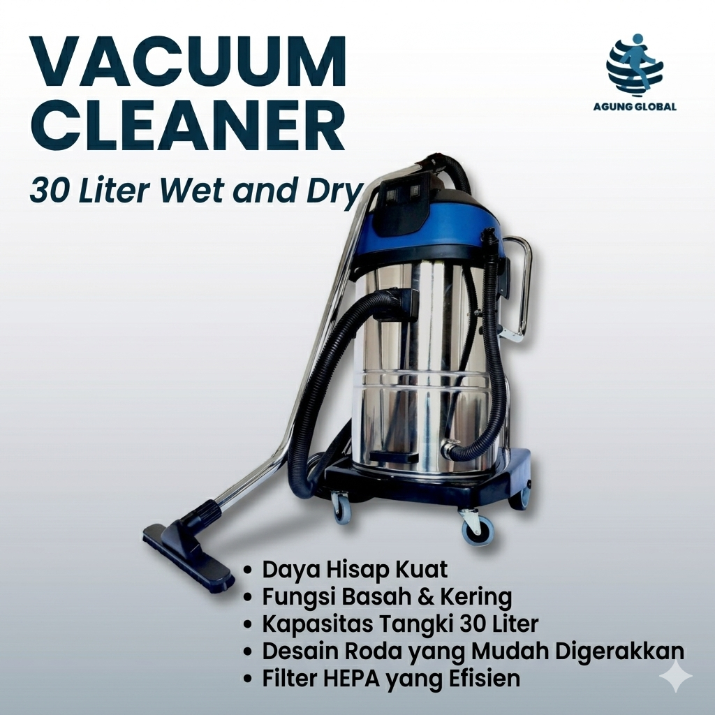 Super Clean Vacuum Cleaner Industrial 30L Wet & Dry 1000W - Mesin Penghisap Debu Industri Heavy Duty