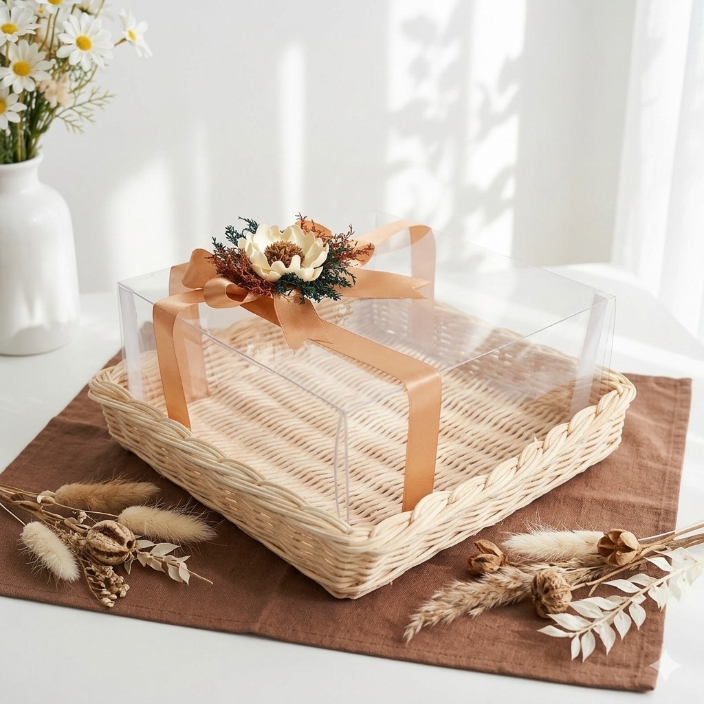 Nampan Rotan Kue Mika / Nampan Kue Mika / Nampan Hantaran + Bunga Rustic C