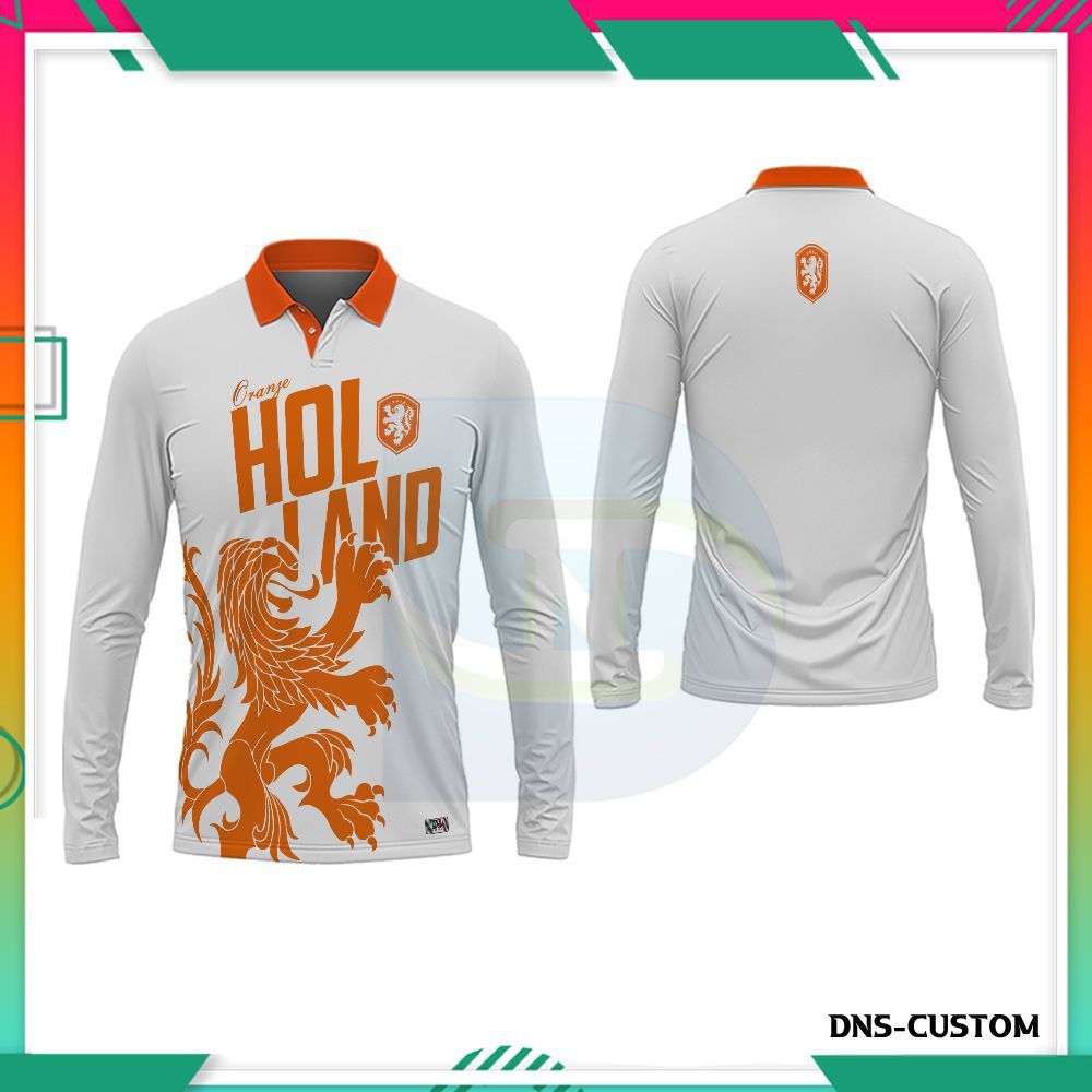 Kaos Jersey Polo Wangki Belanda Netherlands Pria Custom Lengan Panjang Full Print Dryfit Custom