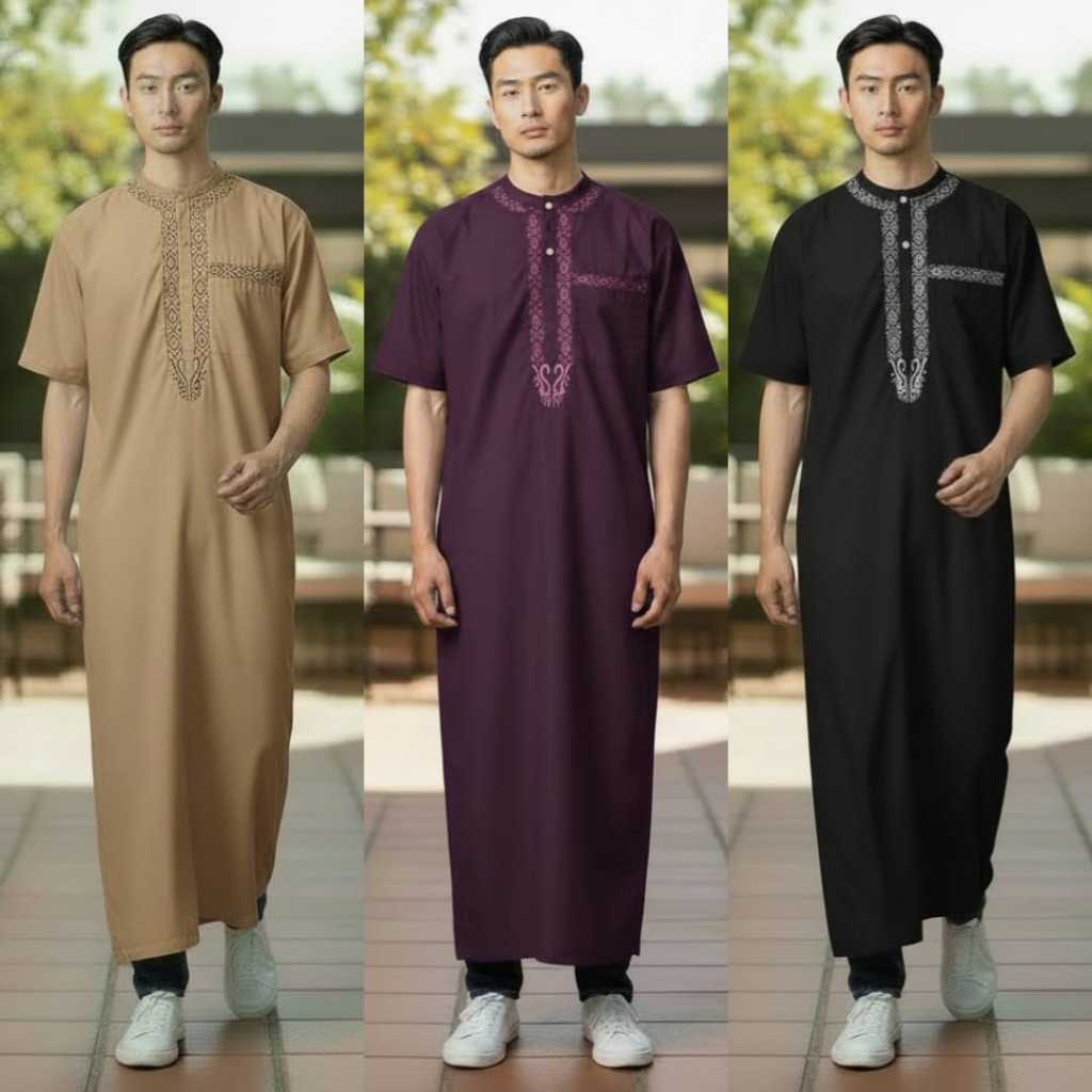 FAWWAZ JUBAH GASIYAH BAHAN KATUN INDIA PREMIUM LENGAN PENDEK / BAJU MUSLIM GAMIS PRIA MURAH ORI