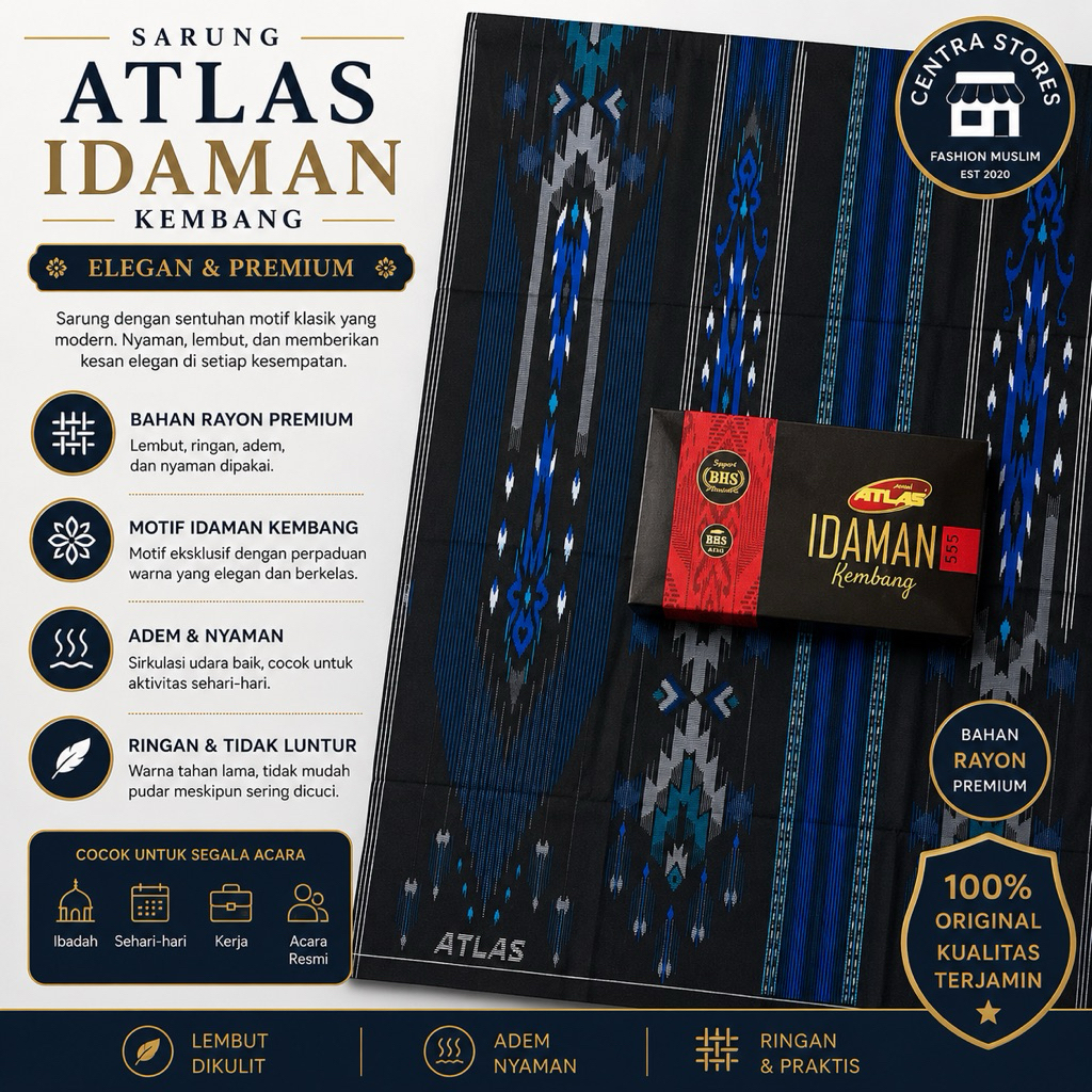 Sarung Atlas Idaman Kembang GOLD Motif BHS Terbaru