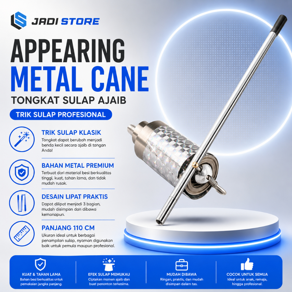 Appearing Metal Cane Tongkat Sulap Magic Trick 110cm Mstk-002 – Tongkat Sulap Ajaib Besi Lipat Metal