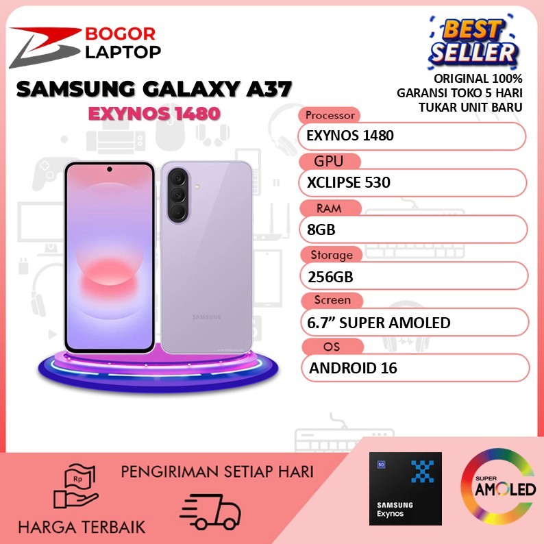 SAMSUNG GALAXY A37 5G 8GB 256GB NFC SMARTPHONE RESMI SUPER AMOLED HP 5G TERBARU ORIGINAL GARANSI