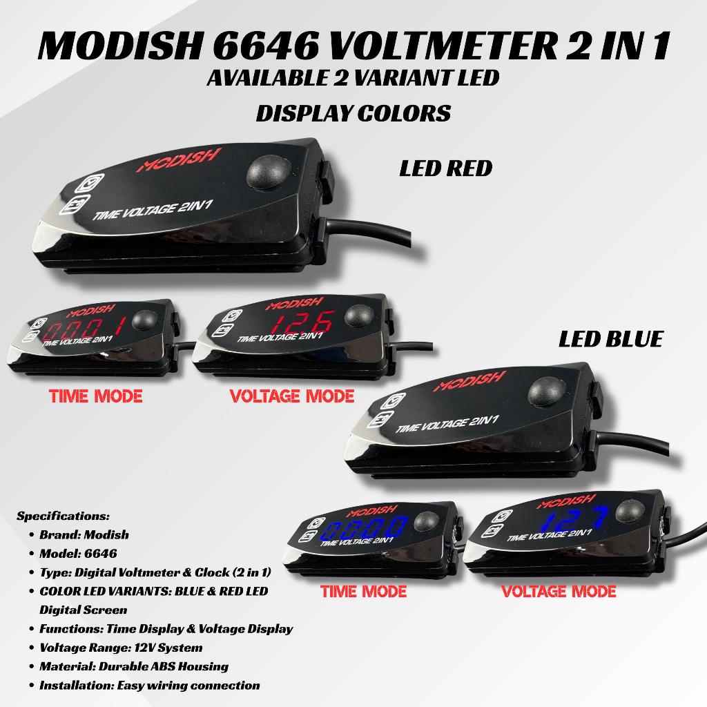 MODISH 6646 Voltmeter Aki 2 In 1 Voltmeter Motor Digital Jam Digital 2 in 1 Universal