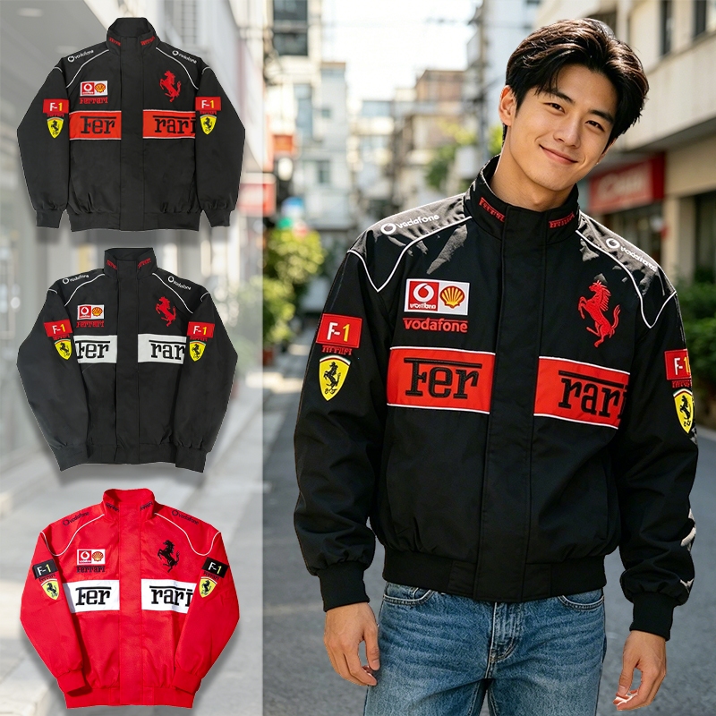 GTY Jacket Windbreaker Ferrari,Jaket Varsity Pria Vintage,Jeket Long Sleeve Parasut Olahraga