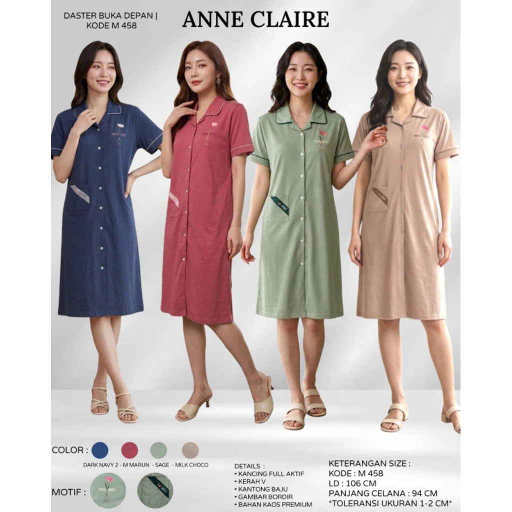 Setelan Piyama  Daster Anne Claire - Setelan Daster  Buka Depan  M 458 3/4