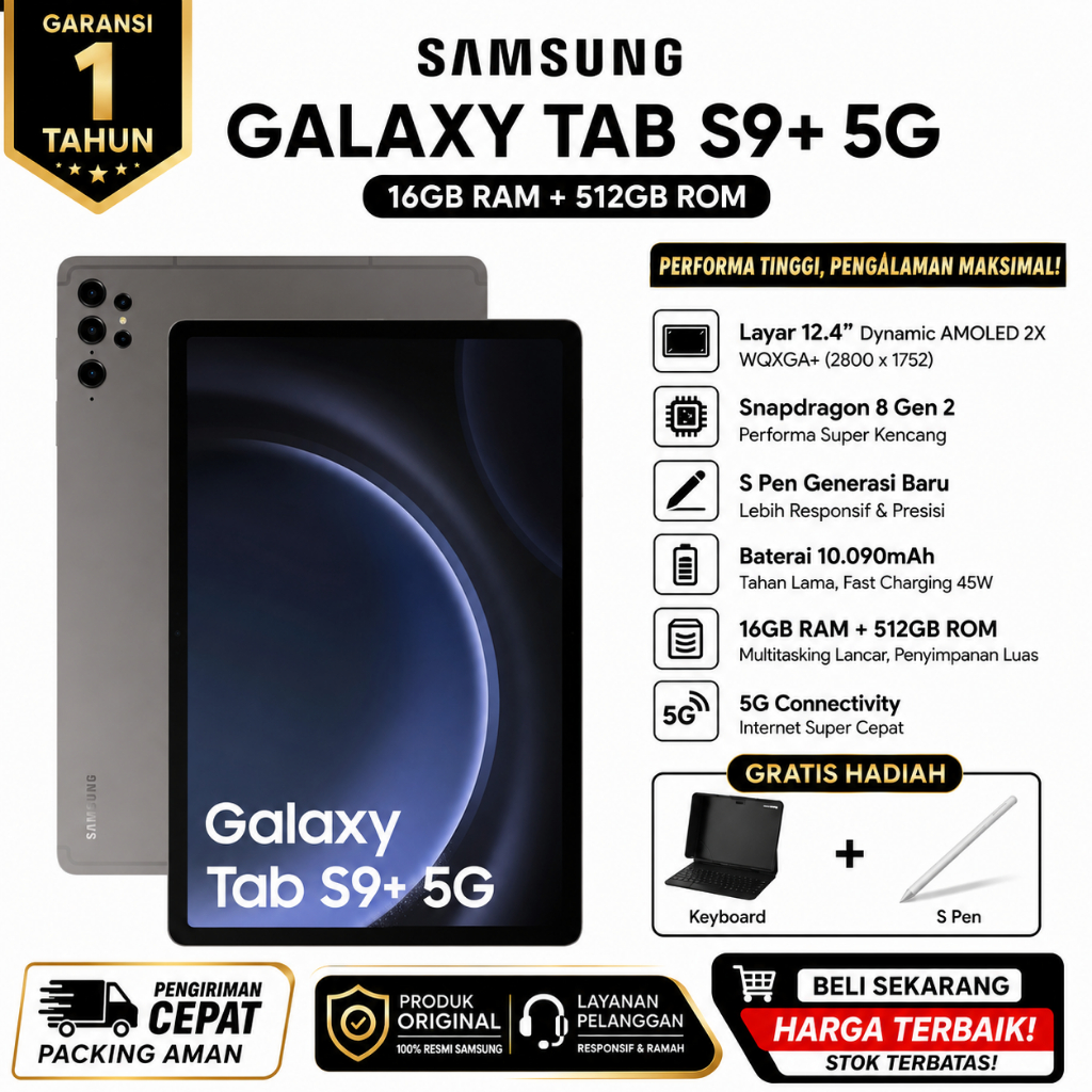 Tablet Samsung Galaxy S9 Original 16GB+512GB WiFi Gaming Tablet AMOLED Bonus Pen Keyboard