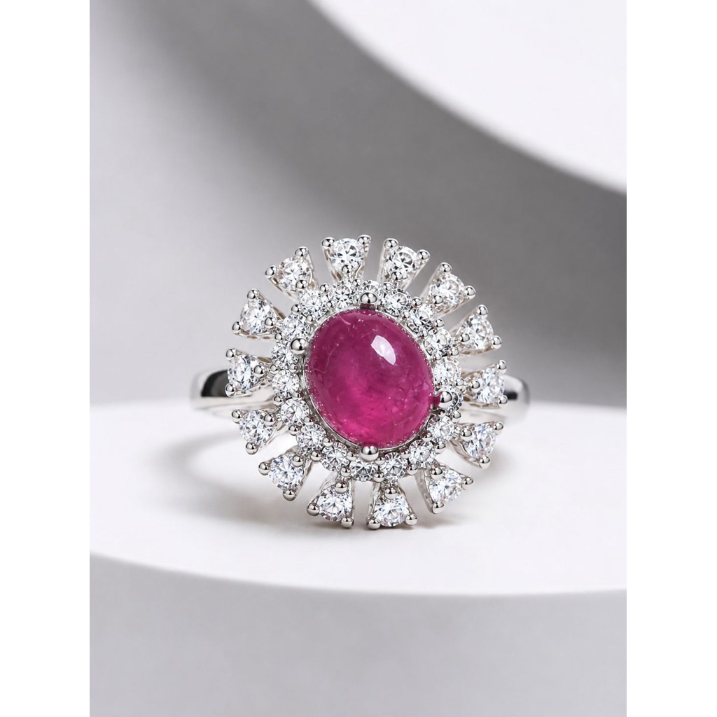 Ring Titanium Ruby Natural | Cincin Titanium Ruby Burma Oval Asli | Natural Ring Premium Wanita