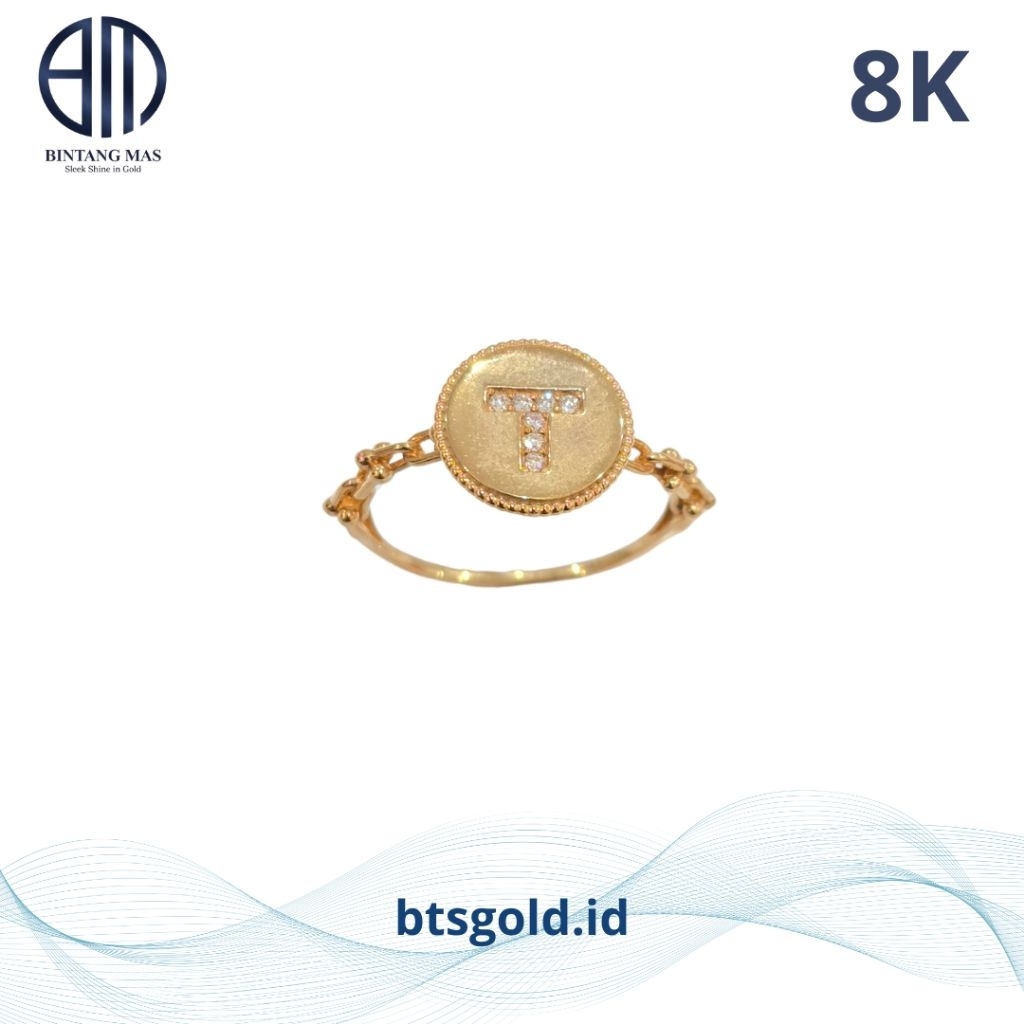 Cincin Emas Huruf T Permata | 8K