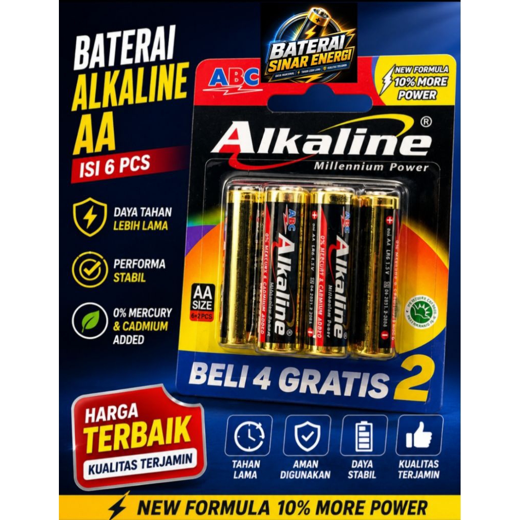Baterai AA Alkaline ABC, Baterai A2 Paling Murah