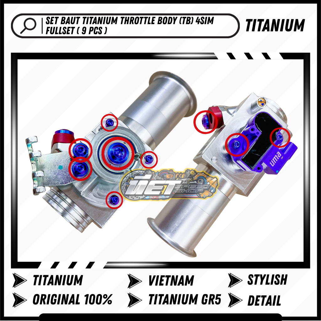Set Baut Titanium TB Barrel Barel Fullset 4SIM Moto 1 RX 7 Original Vietnam