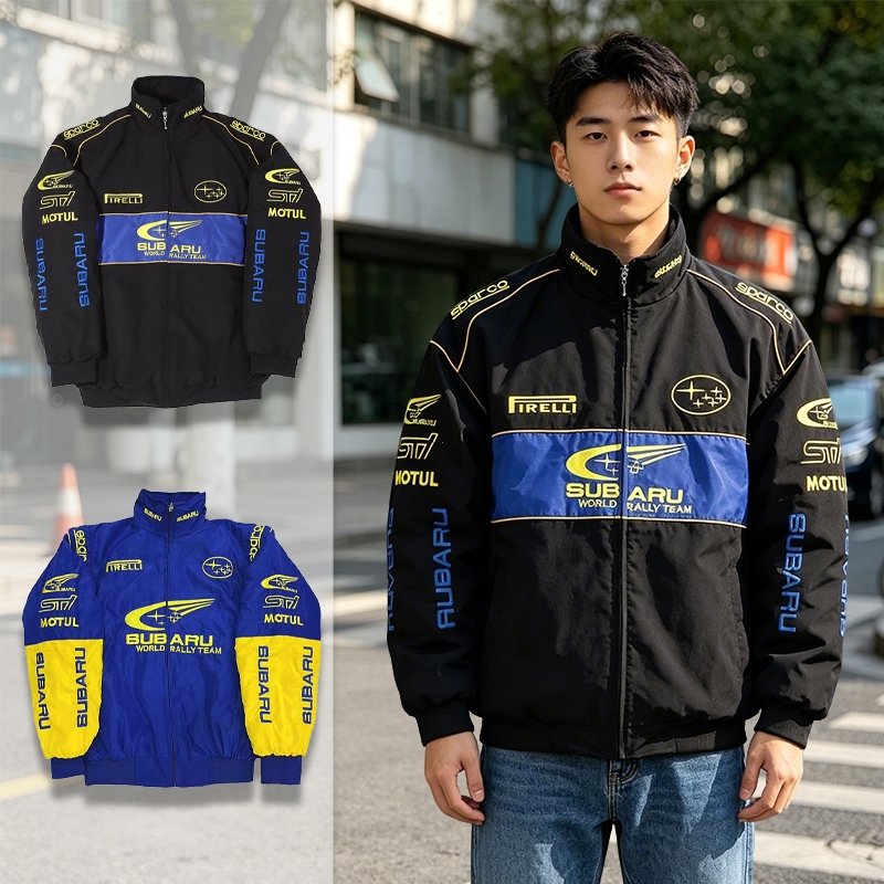 GTY Jaket Vintage Subaru Racing,Bordir Jacket Motor Riding,Long Sleeve Coat Bomber Windbreaker