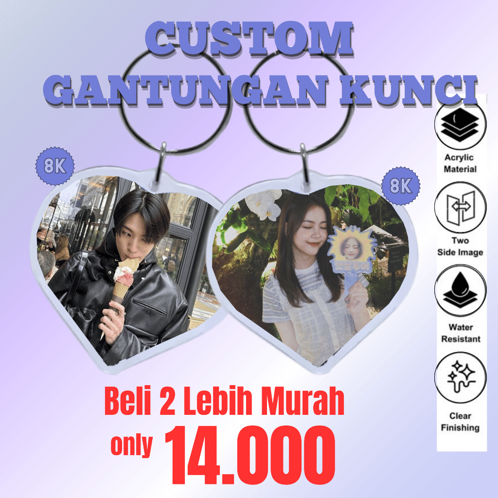 Gantungan Kunci Love Custom Hologram | Bentuk Hati | Valentine | Foto Sendiri | Holo | Foto Pacar | 