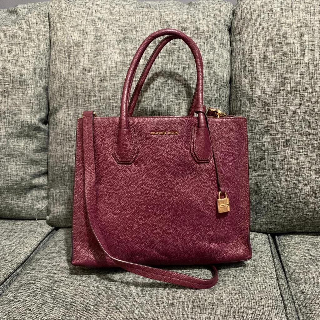 Preloved Tas Michael Kors Mercer Satchel Burgundy Authentic Original