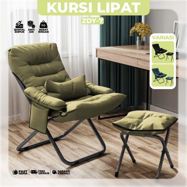 Kursi Santai Lipat Dewasa Empuk Kursi Lipat Portable Outdoor Sandaran Tebal Sandaran Nyaman