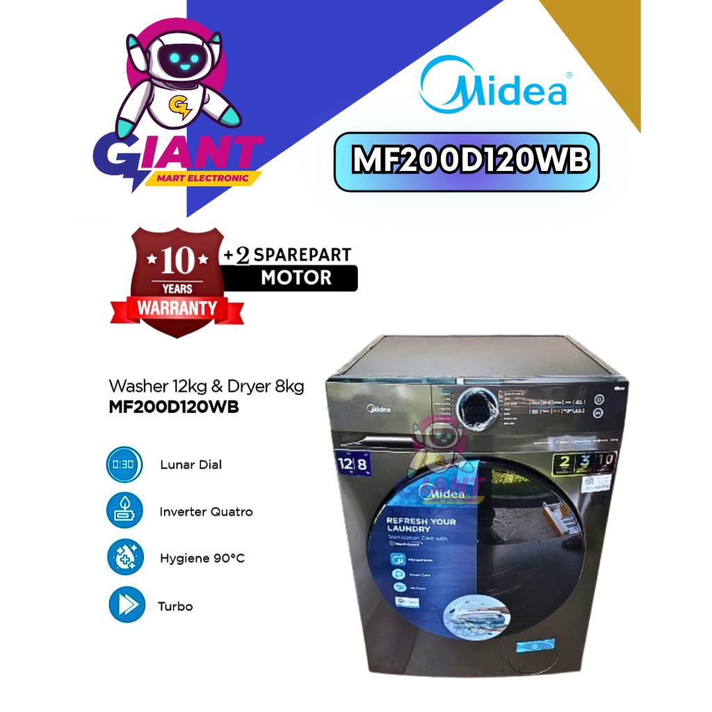 Midea Mesin Cuci dan Pengering Front Loading Washer and Dryers MF200D120WB