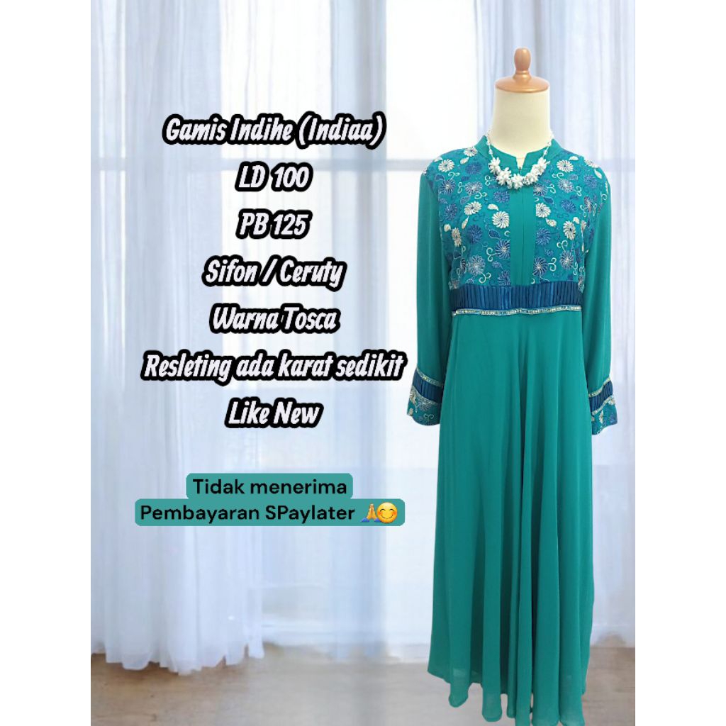 PL Gamis Indihe Sifon Bordir Warna Tosca