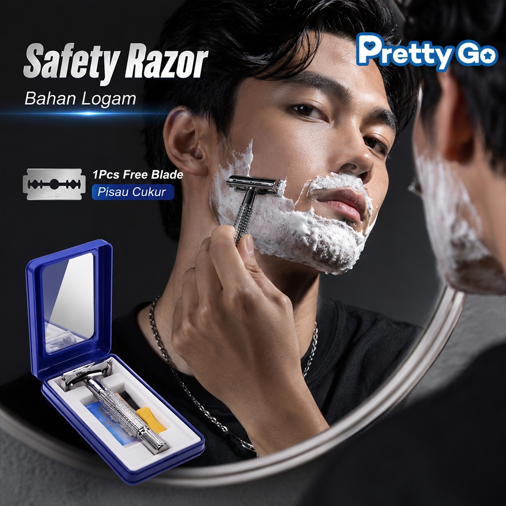 Safety Razor Gagang Bahan Logam /Pencukur Kumis dan Janggut Razor/ Alat Cukur Kumis Bulu Rambut