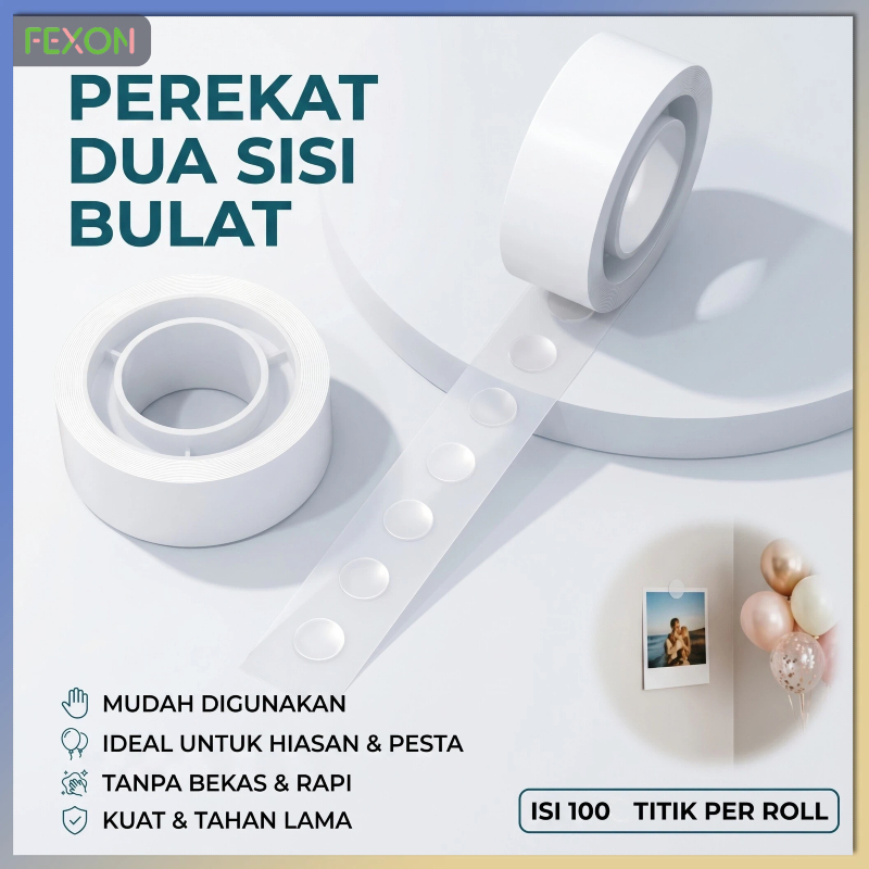 [COD] FEXON Lem Dot Double Tape Transparan Bulat Perekat Dua Sisi Tanpa Bekas Isi 100 Titik untuk Ba