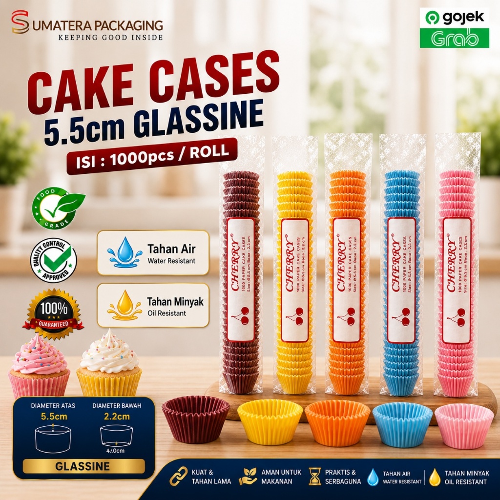PAPER Cake Cases cup 5.5 cm GLASSINE Warna Warni Isi 1000 pcs Cherry Cup Cake Nastar Kertas tatakan 
