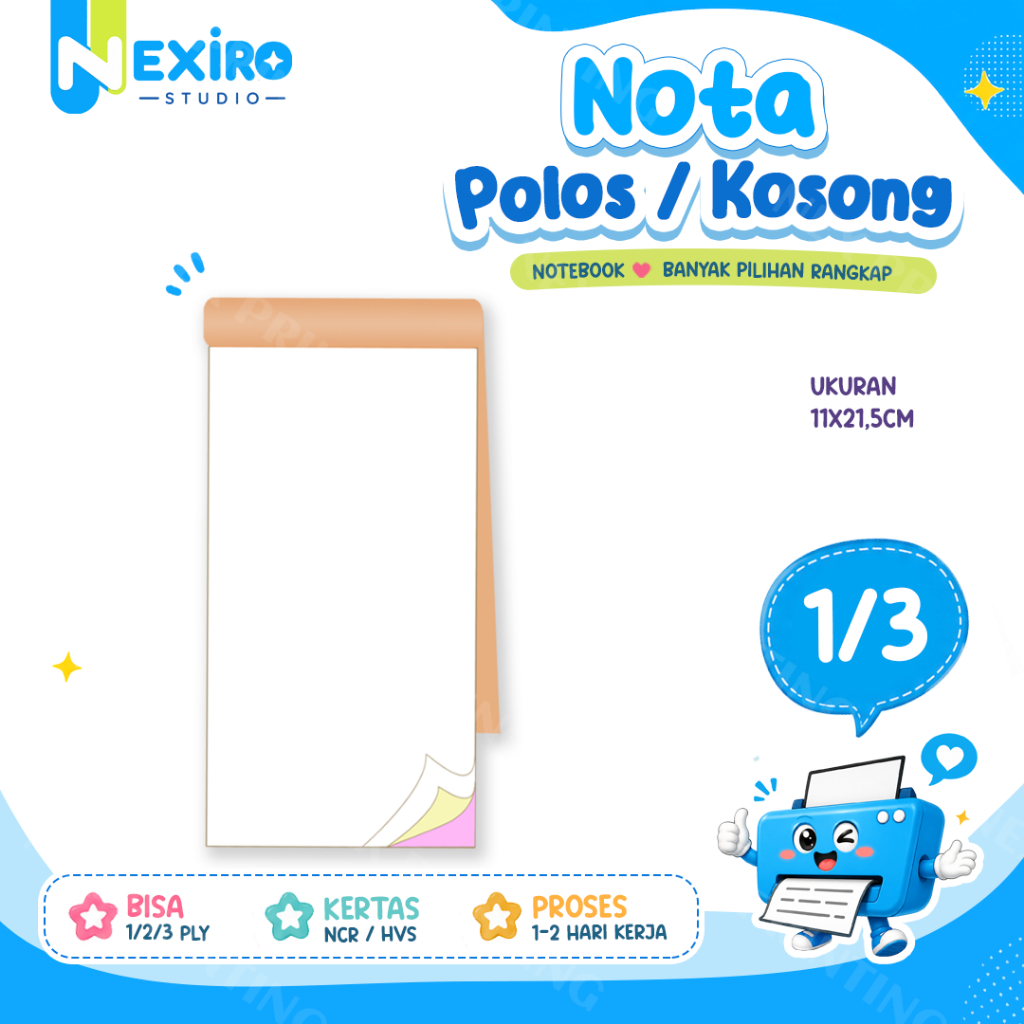 Nota 1/3 Folio Memo Polos Kosong Kwitansi bisa Satuan ukuran Bon Faktur Untuk toko online offline mu