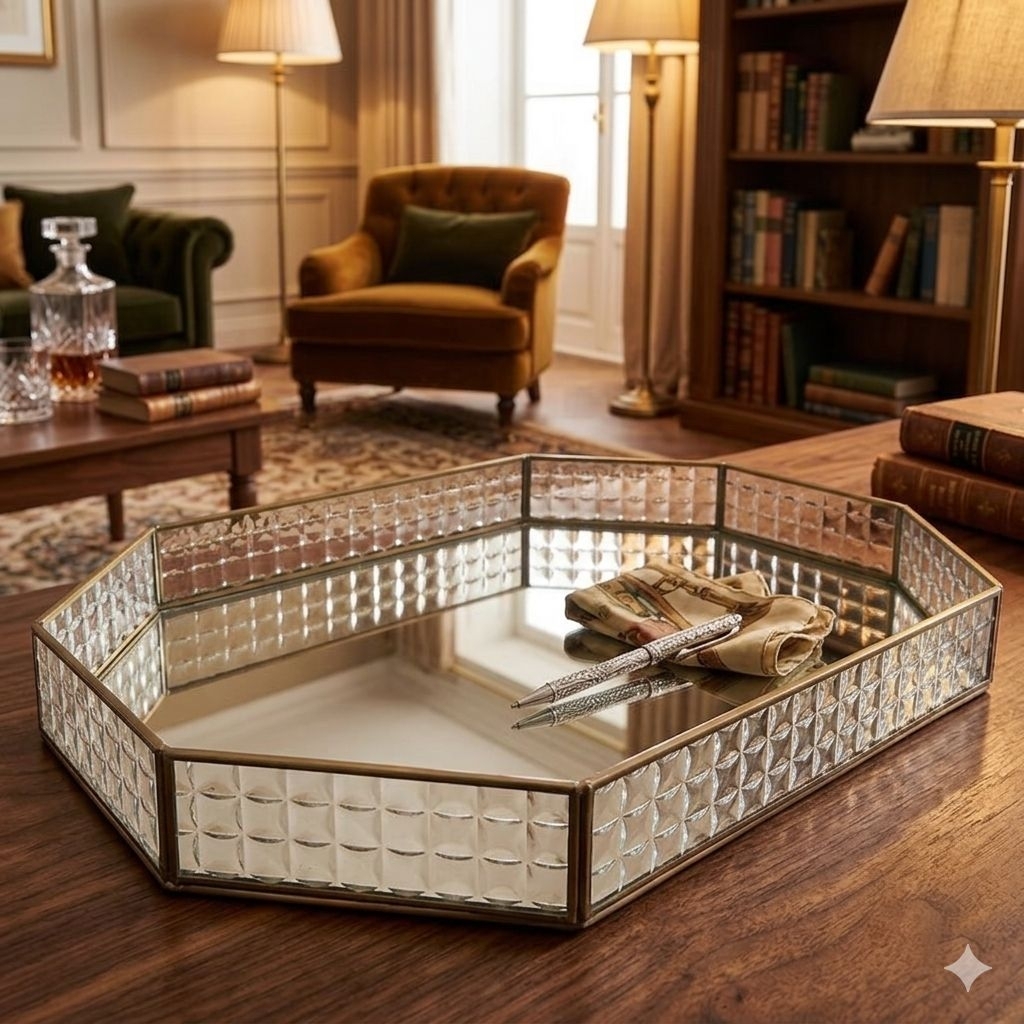 Mirror Tray Glass Tray Kaca Baki Kaca Nampan Kaca Kaca List Gold Emas Baki Lamaran Nampan Mewah Namp