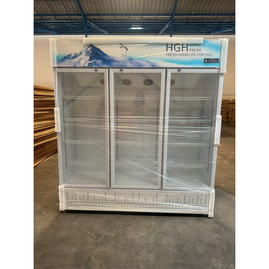 Showcase Chiller 3 Pintu Kaca Baru 1200L HGH Display Cooler Minuman Resto Cafe
