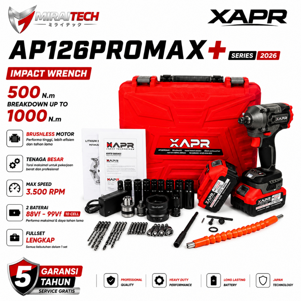 DISTRIBUTOR RESMI | XAPR IMPACT WRENCH SERIES 2026 - AP127+ 450N.m | GT126PROMAX 850N.m | AP126ProMa