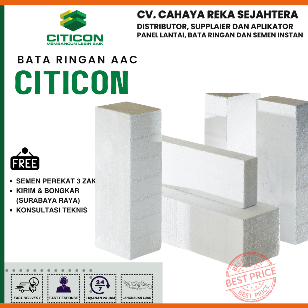 Hebel Bata Ringan Citicon AAC  Per Unit - Kuat dan Presisi - Harga Khusus Surabaya dan Sidoarjo | Ch