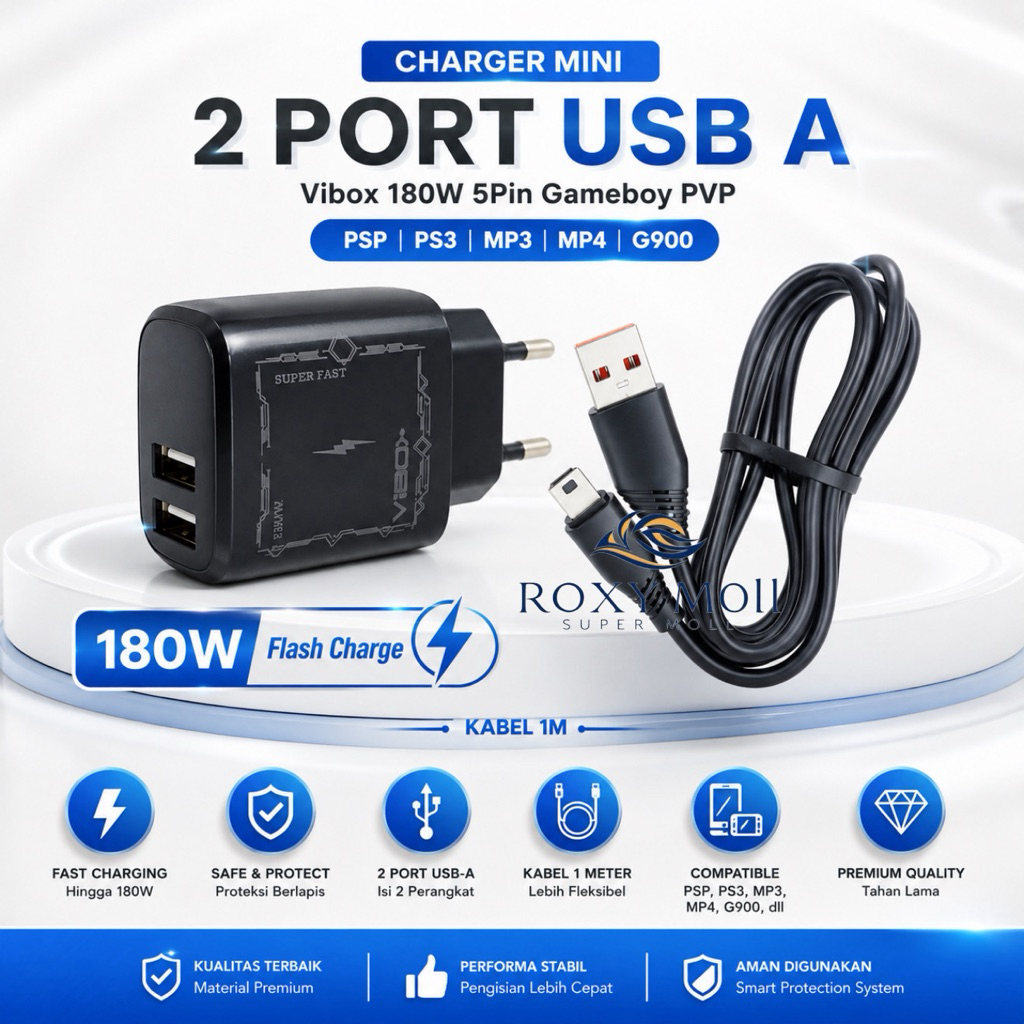 Charger Vibox G-900 Usb Mini 5Pin Game Boy PVP PSP PS3 MP3 Kamera Gopro Jadul [ROXY]